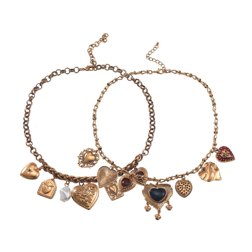 2024 Multi-Layer Metal Retro Love Pendant Necklace - Bohemian Style for Women