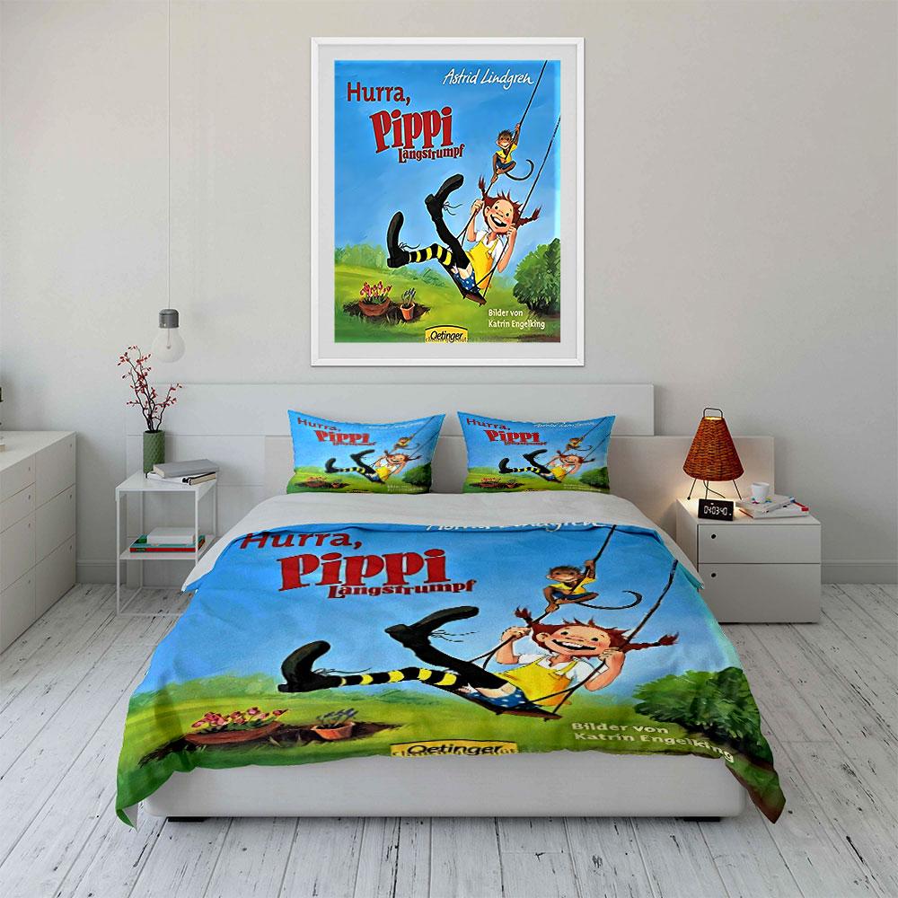 Pippi Longstocking Swing Fun Bedding Duvet Cover Set Duvet Cover Pillowcases  (1*Duvet Cover 2*Pillowcases, Without Duvet Insert)