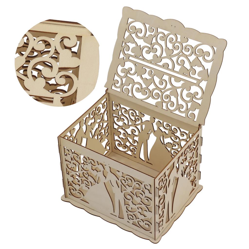 DIY Hollow Wooden Box Gift Card Case Wedding Reception Decoration Box Easy Assembly