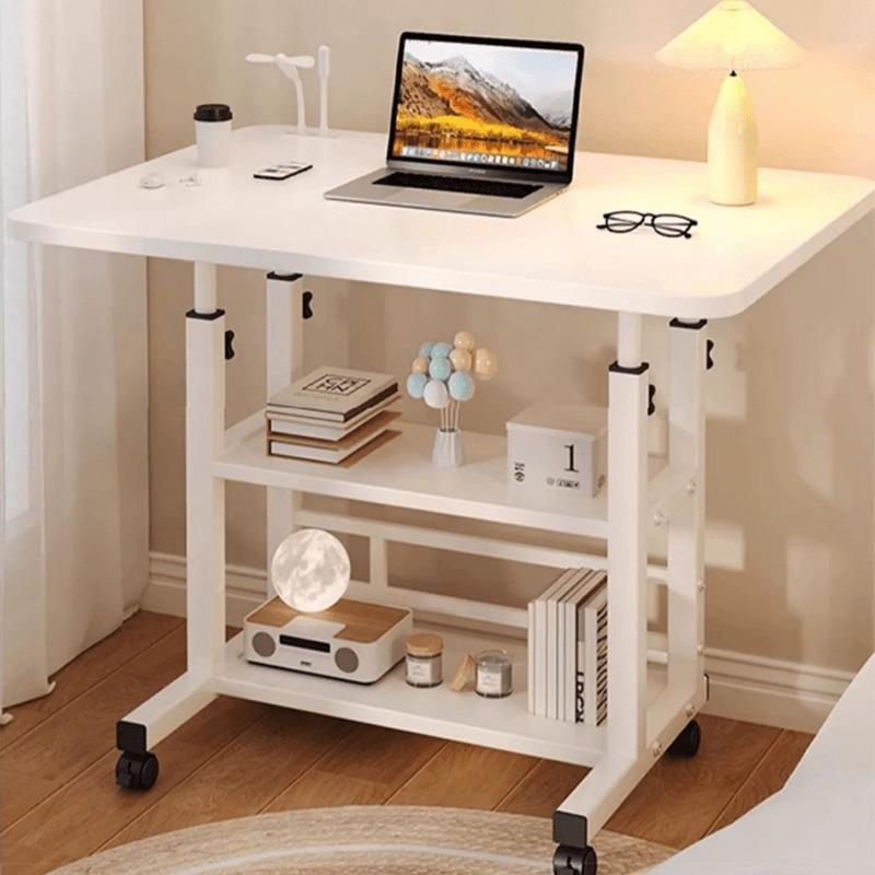 Multi-Purpose Mobile Computer Table with Storage Shelf, Height Adjustable Rolling Desk , Versatile Laptop Desk for Bedroom