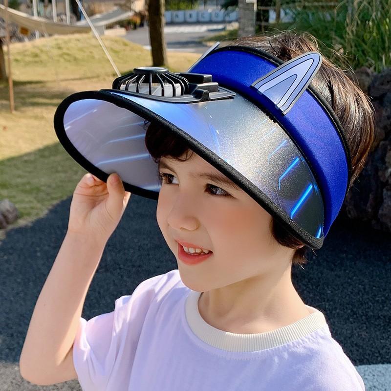 

Летняя детская шляпа от солнца с открытым верхом, перезаряжаемая с вентилятором, мультяшная шляпа с большими полями, защита от солнца и дышащая, модная для мальчика one size fits all