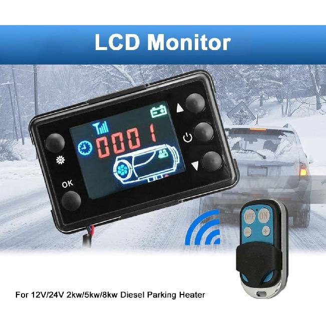 

TOP-VIGOR Universal Diesel Air Heater Controller Thermostat Switch with LCD Display and Remote Control for 12V/24V 2kw/5kw/8kw Diesel Parking Heater