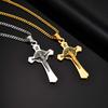 Catholic Jesus Cross Stainless Steel Necklace Gold Color Saint Benedict Pendant Religion Prayer Faith Jewelry for Men Women Gift