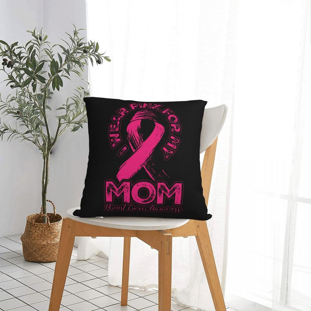 I Wear Pink For My Mom Square Pillow Case Polyester Throw Pillow Breast Cancer Awareness 45*45Cm Pillowcover Home Decor