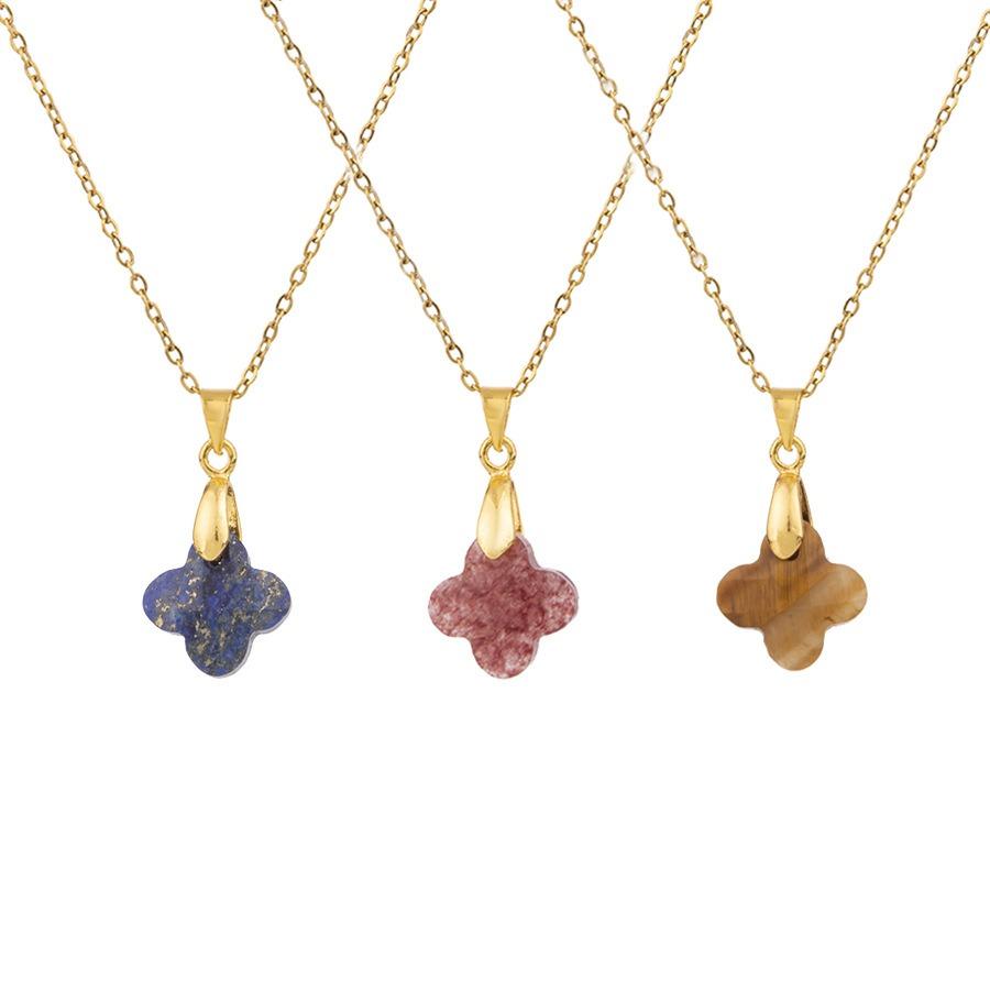 1pc Natural Stone Faceted Four-leaf Clover Pendant Charm Necklaces for Women Jewelry Gift