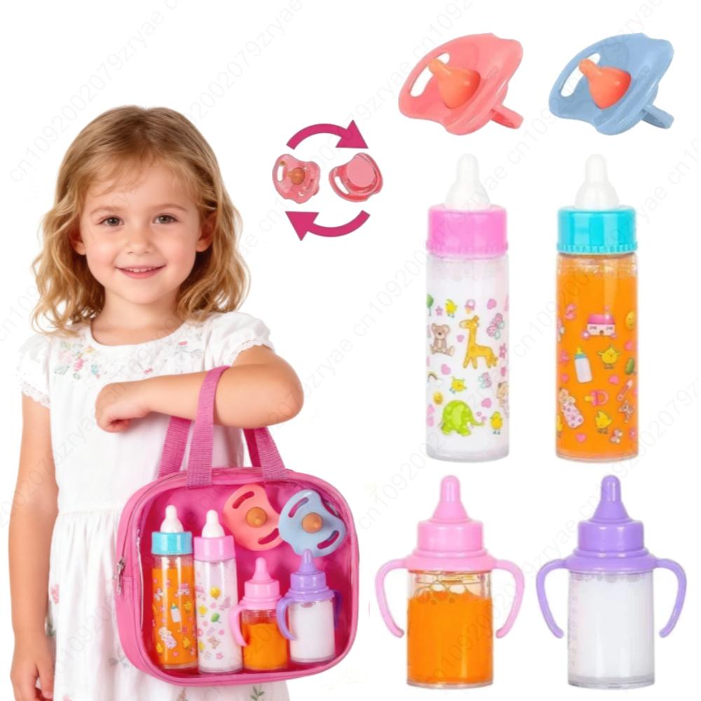 Newborn Doll Acssories Kit with Clear Display Rainbow Carrying Bag Transparent Display Window Fit 14inch Dolls Doll Travel Set