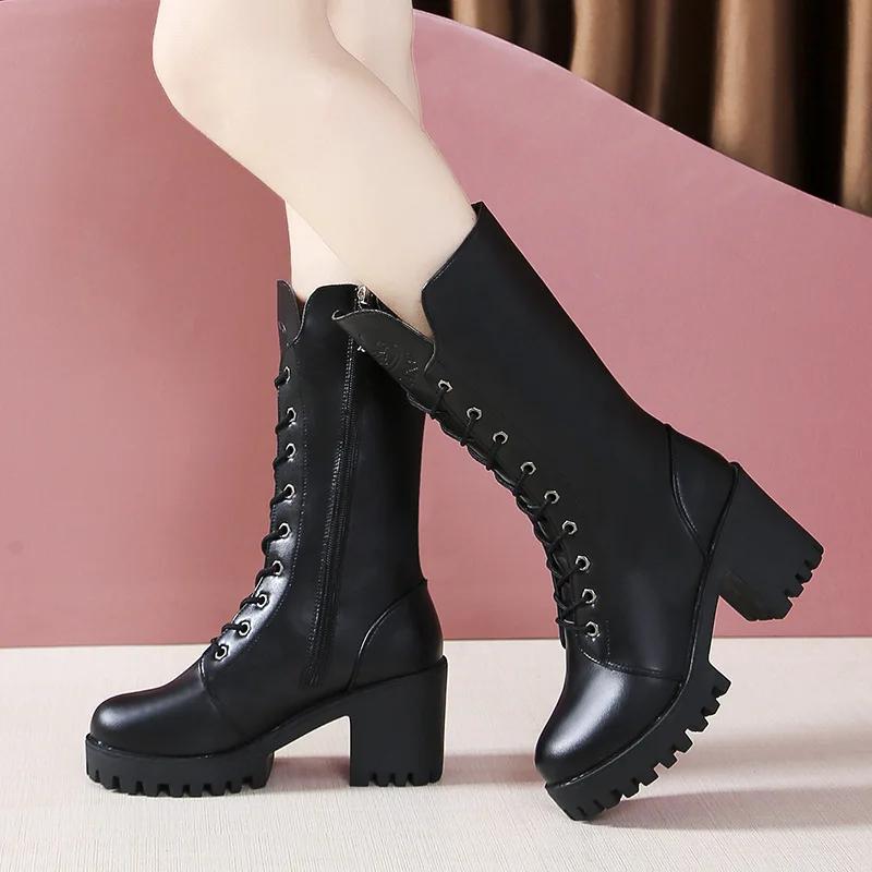 New Exquisite Women's Boots Thick Heel Medium Bottom Short Boots Fashionable Trendy Casual Handsome Motorcycle Boots