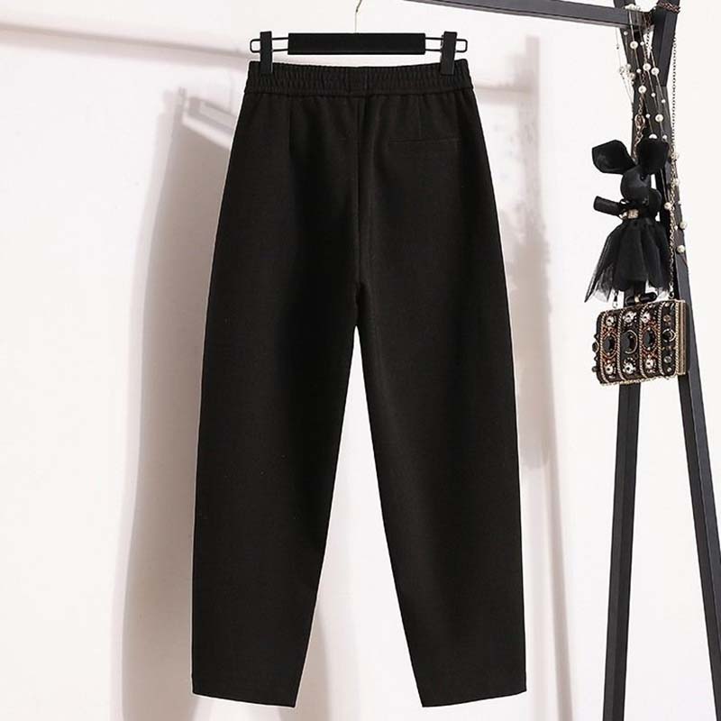 

Брюки женские эластичные с высокой талией длинные брюки плюс утолщенные эластичные однотонные универсальные повседневные брюки XXXXL чёрный