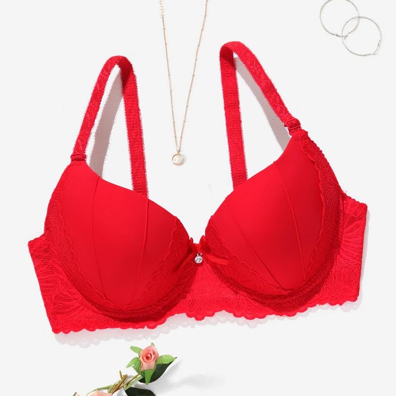 Women S Push Up Underwire Bra Lace Trim Detachable Straps Bow Decor