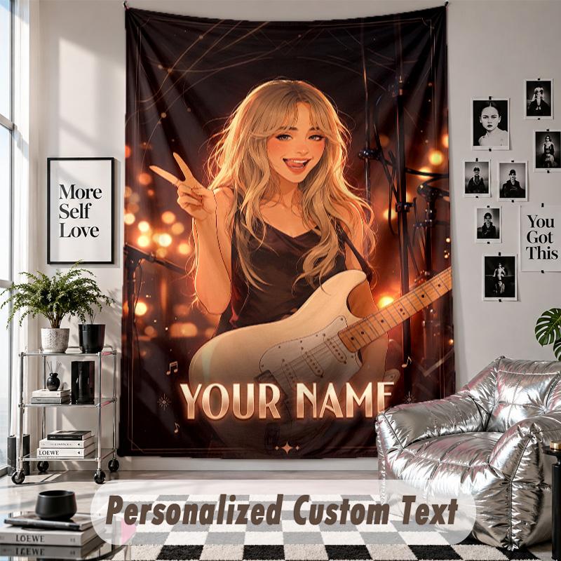 Tapiz para Colgar en la Pared con Nombre y Texto Personalizados, Tapiz Decorativo de Sabrina Carpenter para Dormitorio