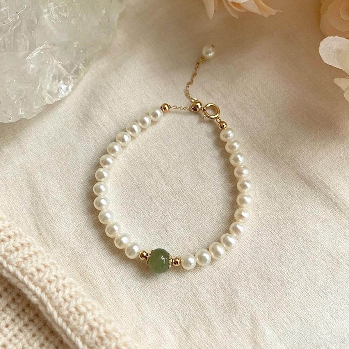 Chinese Natural Freshwater Pearl Bracelet Women s Ins Retro Niche 118K High-end Jade Woven Jewelry 2026 18CM