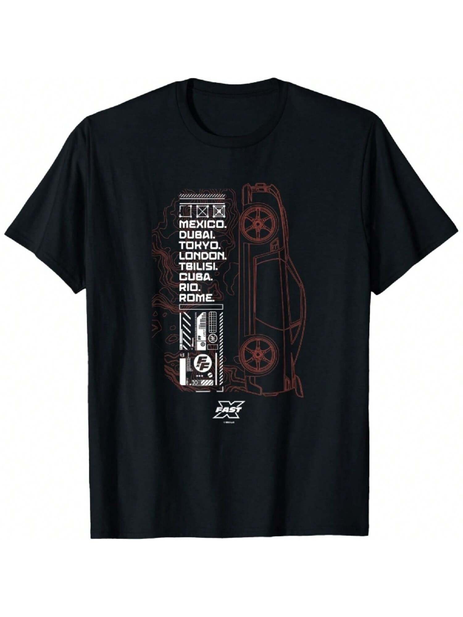 Fast X Worldwide Cities  Red Car Tactical Map T-Shirt S разноцветный