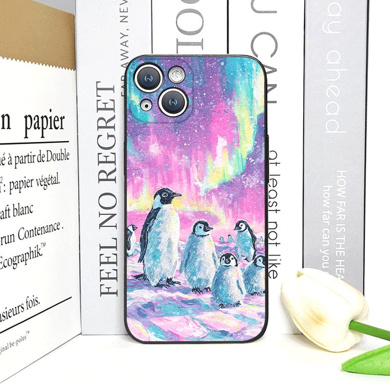 Creative Art Starry Sky Penguin Oil Painting Phone Case for iPhone 17 16 12 11 14 13 15 Pro Max Mini XS MAX XR 7 Plus Soft Cover