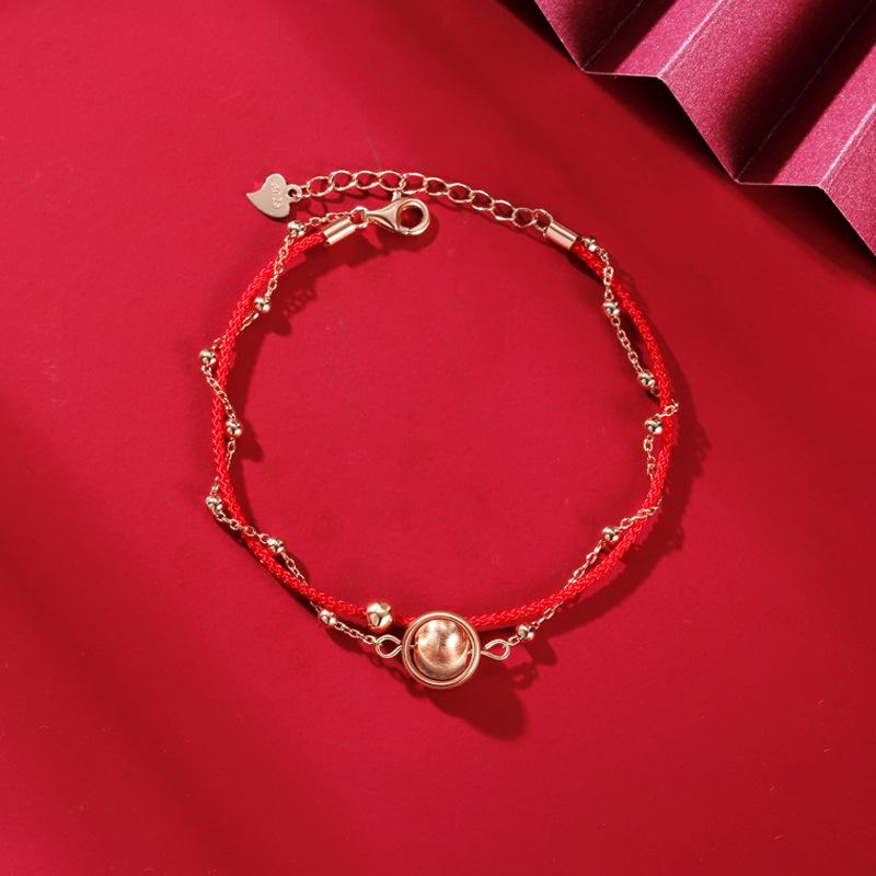Sterling Silver S925 Red String Bead Bracelet for Women - Double Layer Chinese Zodiac Design Gift. Sterling Silver 925 розового золота
