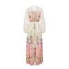 2026 Spring/Summer Resort-Style V-Neck Puff Sleeve Lace-Panel Printed Long Maxi Dress