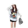 Women's Cartoon Print Round Neck Sweater - Long Sleeve, Hot Drilling, Loose Fit, Plus Size Knit Top for Spring/Autumn Korean Style.