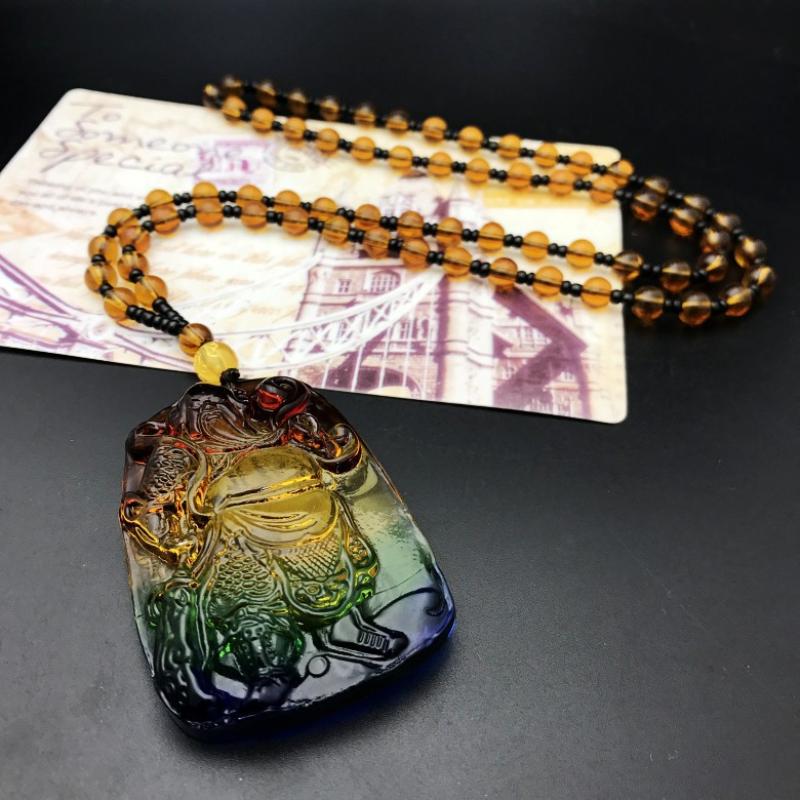 Chinese Style Three Colours Guanyin Buddha Necklace Pendant Exquisite Mascot Sweater Chain Fashion Jewelry Holiday Gift