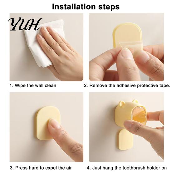 Space Saving Toothbrush Case Cute Bear Wall Mounted Holder with Dustproof Flip Cover, Single Hygienic Brush Protector Dispenser Storage Organizer,