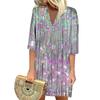 Summer Dresses For Women Fashion Casual Printed Loose V Neck 3/4 Sleeve Dress