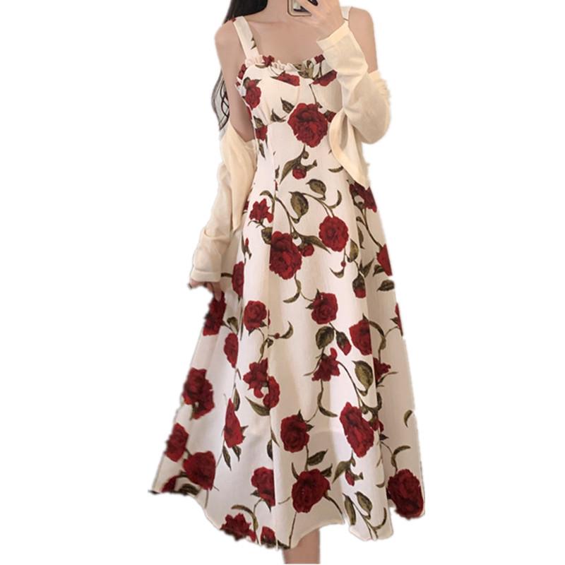 Sommer 2025 Elegantes französisches Stil-Rosenmuster Midi-Spitzenkleid