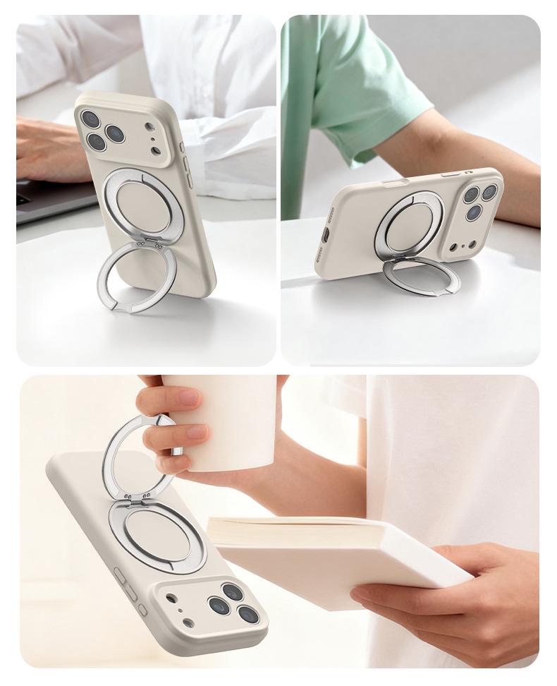 iPhone 17 Pro Max Case: 360° Rotating Magnetic Bracket with Apple 16 Silicone AI Button