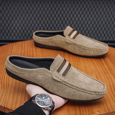 Mode Herren Pantoletten Leicht Wildleder Freizeitschuhe Neu Herren Lässig Freizeit Atmungsaktiv Halbe Unterstützung Hausschuhe Slipper Walking Schuhe Mokassin