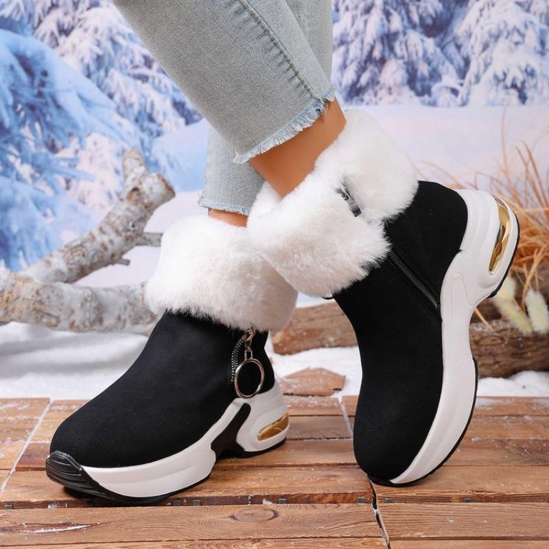 Women's EU Size Faux Suede Zip-Up Snow Boots - Autumn/Winter 2025 New Style, Fleece-Lined, Platform Thick-Soled, Wedge Heel, Short-Calf