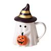 Halloween Coffee Mug, Cute Ceramic Ghost Pattern Coffee Mug, White Pumpkin Ghost Mugs, Cute Handmade Halloween Gifts for Kids Adult