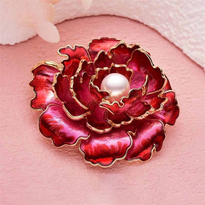 Creative Elegant Women Girls Fashion High-end Pearl Flower Badges Pin Classic Lady Exquisite Enamel Floral Clothing Coat Brooch