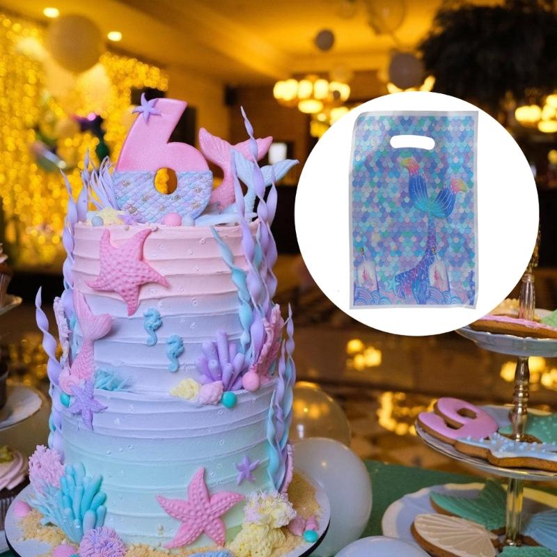 Mermaids Dinnerwares Set for Ocean Themed Party Birthday Gift Boxes and Bags Flag Banners Cake Insert and Hanging Swirls