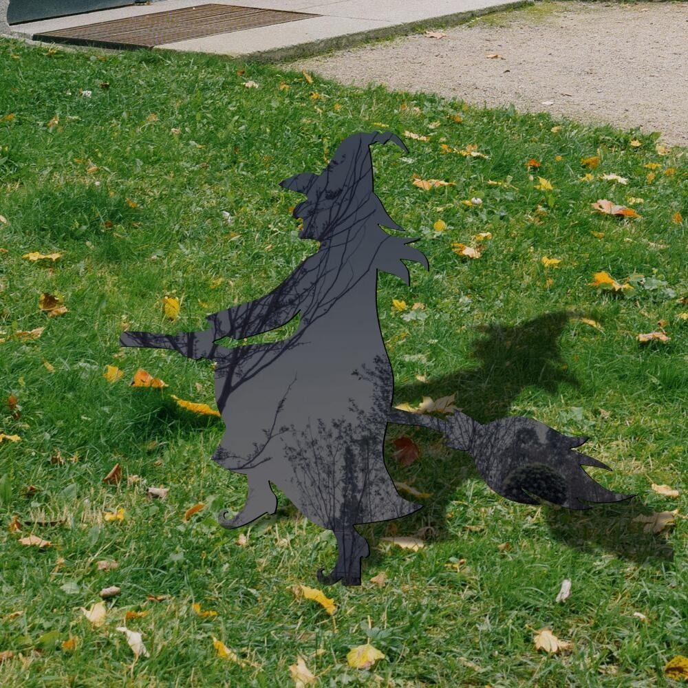 Yard Art Witch Yard Sign Black Witch Silhouette Ornament Creative Witch Garden Stakes Halloween