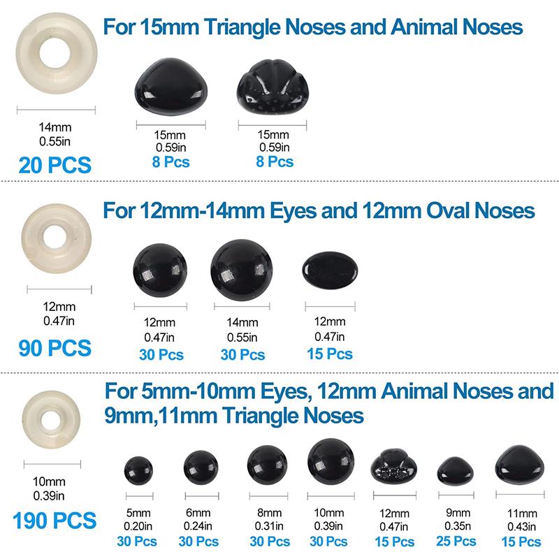 566PCS Safety Eyes and Noses Stuffed Crochet Eyes with Washers Craft Doll Eyes and Nose for Teddy Bear, Crochet Toy Jewelry DIY