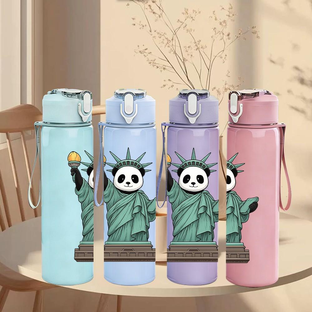 1PC Statue Of Liberty Art Print 750ml Color Plastic Sports Water Bottle Leakproof Flip Straw Lid Suitable for Sports Office Home Use