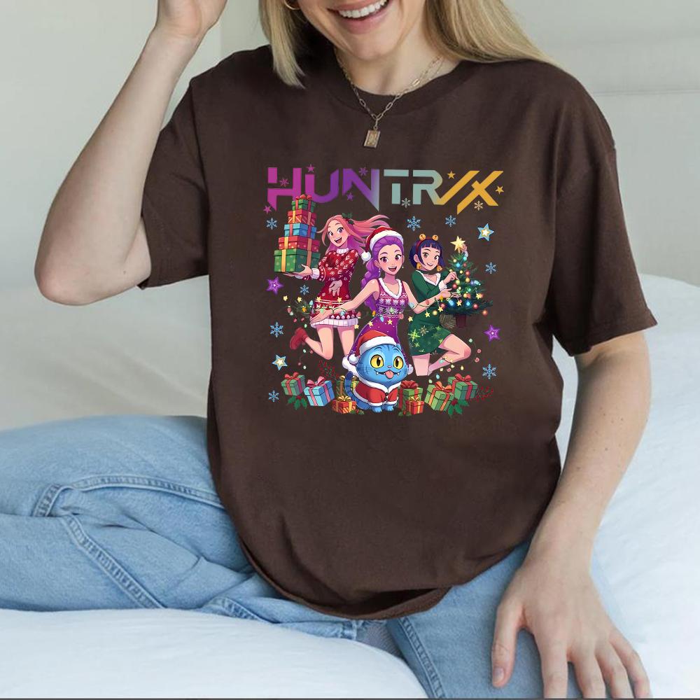 Huntrix Weihnachtsshirt Huntrix Mädchen und Dämonenjäger Tiger Weihnachtst-Shirt Niedliche Derpy Tiger Shirts Damen Weihnachtsgeschenk