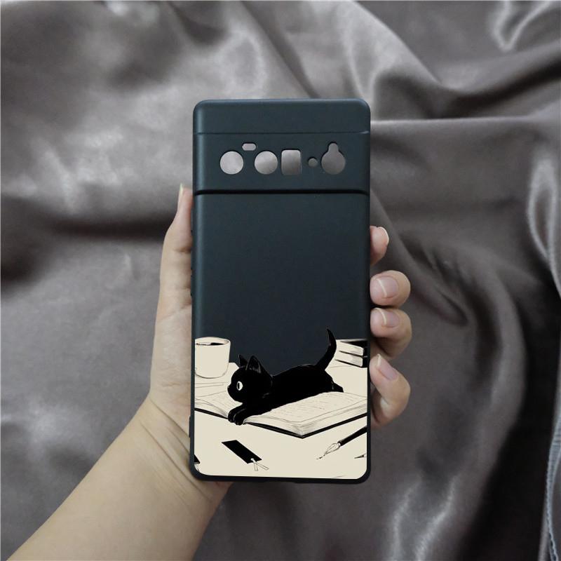 

Funny Cartoon Black Cat Phone Case for Google Pixel 9 Pro XL 8A 6 Pro 7 8 Pro 6A 7A Soft Soft TPU Silcone Black Cover Fundas Pixel 6