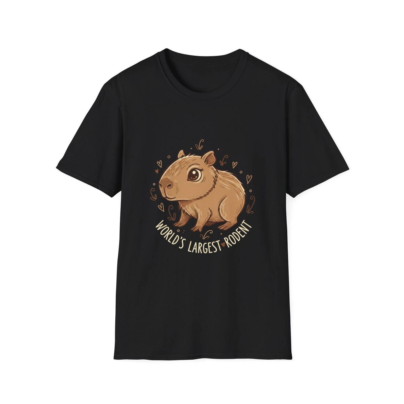 Capybara Cute Illustrated Black Tee Animal Lover Graphic T-Shirt XL