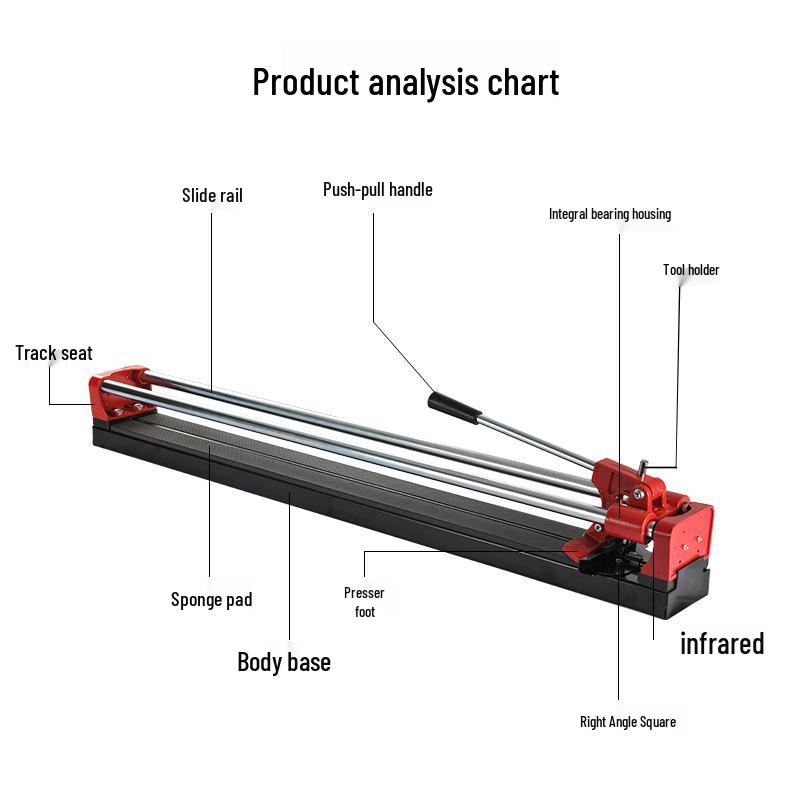 Manual Tile Cutter with Double Rail Steel Base, Push Knife, Scoring Knife, & Infrared Guide (600/800/1200 mm) for Wall & Floor Tiles.