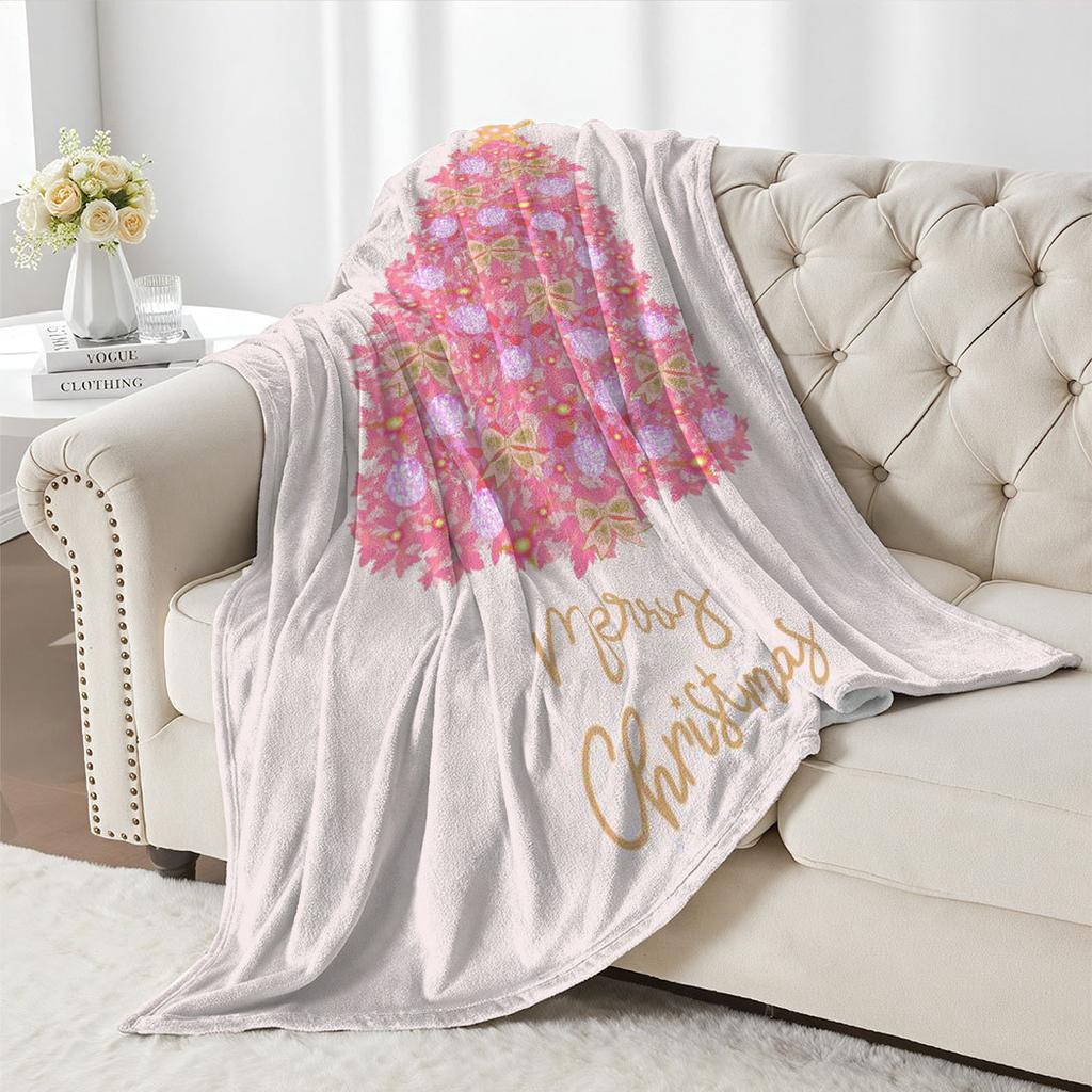 Pink Christmas Tree Printed Blanket for Sofa Bed Travel Camping Living Room Office Conditioning Blanket for All Seasons Gifts