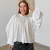 European and American New Loose Design Round Neck Lantern Sleeve Skirt Top Women's Age Reduction and Thin Solid Color Shirt