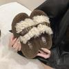 Retro Thick-soled Fluffy Slippers for Women To Wear 2025 Autumn and Winter New Korean Version Comfortable Slippers One-word Cotton Towing Women's Shoe