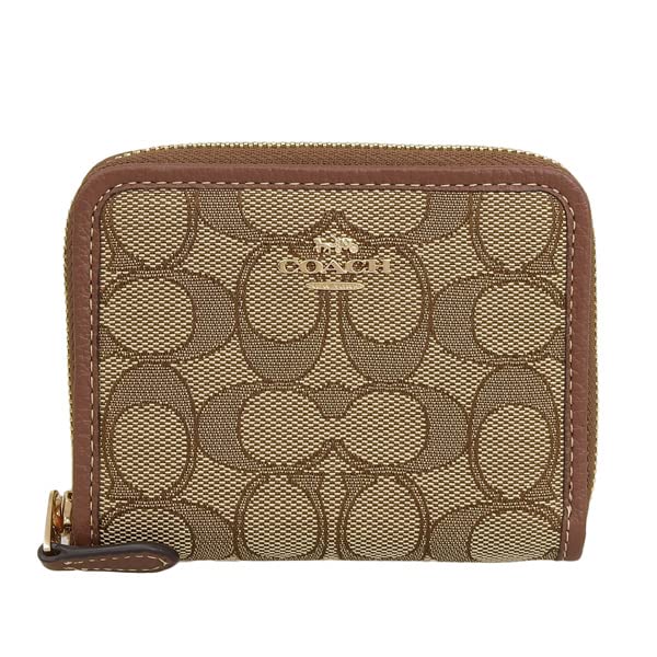 Dámská peněženka Bifold s kulatým zipem, kompaktní kožená CH389, malý zip [Coach] (KHAKI/SEDLOVÁ MULTI/Hnědá) Dámské [položka]