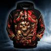 Men's Fire Pirate Skeleton Skull Chain Flame Print Hoodie Drawstring Pocket Horror Adventure Street Fashion Pullover Tops