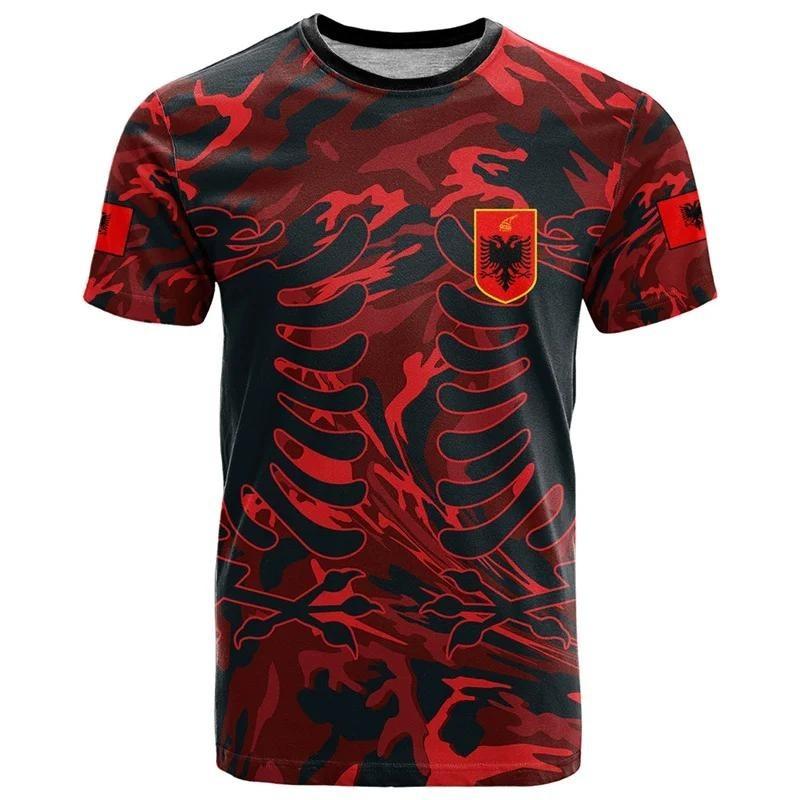 Muay Thai MMA Kick Boxing UFC T-Shirt Graphic Print Country National Flag Retro Vintage Albania Symbol Emblem Men Women Unisex Short Sleeve Round Neck