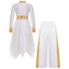 Mädchen Liturgisches Tanzoutfit Langarm Colorblock Metallic Lyrisches Kleid Weitbeiniges Hosen-Set