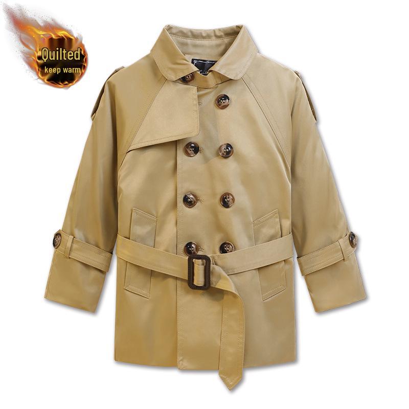 Boys' Wool Blend Plaid Overcoat with Suit Collar - Quilted, Warm, Mid-Length Trench for Autumn/Winter