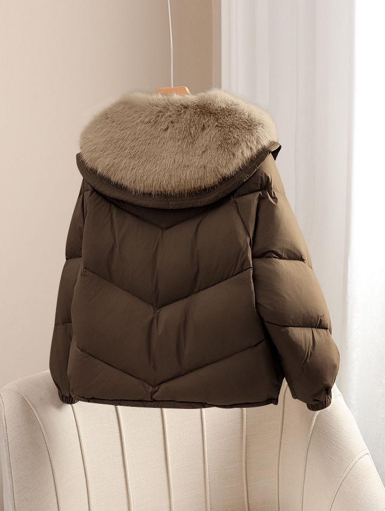 Damska Ciepła Khaki/Czarna Kurtka Bawełniana z Kołnierzem ze Sztucznego Futra - Zimowy Płaszcz Petite