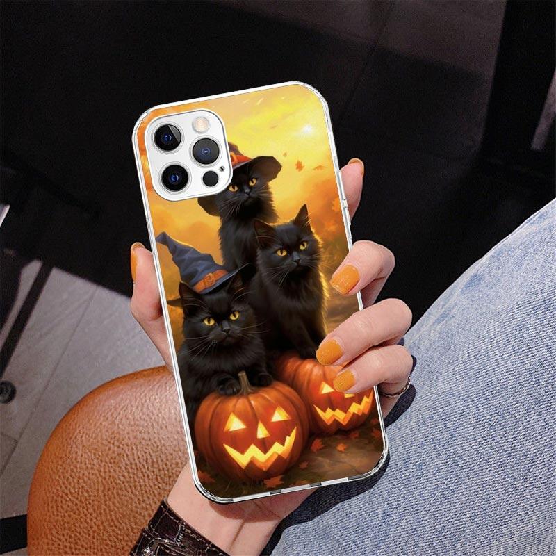 Black Kitten Halloween Pumpkin Phone Case For iPhone 17 Air 16 Pro Max 16E 15 + 14 Plus 11 12 13 Mini 7 8 SE Gift Print Cover Fu