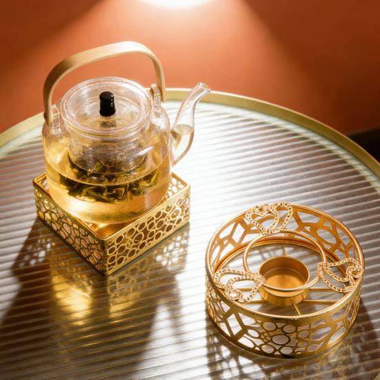 Dekoratif Mumluk Demir Çaydanlık Isıtıcı Standı Oyuk Tasarım Çaydanlık Isıtıcı Standı Tencere Kettle için Vintage Tarzı Ev Dekorasyonu