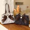 Polka Dot Shoulder Bag With Large Bow Decor Lace Trim Large Capacity Tote Bag Sweet Vintage Style Women Versatile Commut Handbag