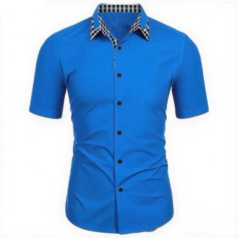 Summer Men Short Sleeve Beach Shirt Men Casual Lapel Fashion Shirt Tops